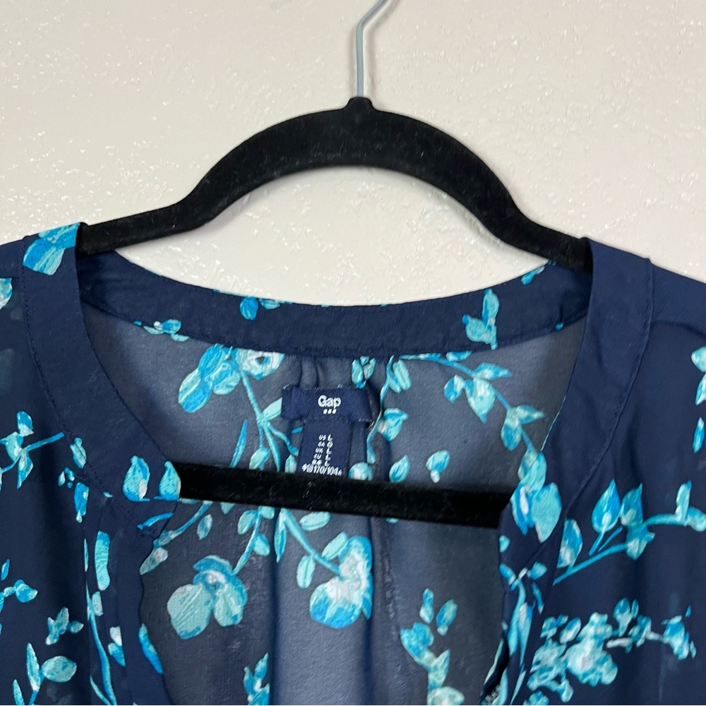 5 for $30 Gap women 3/4 sleeve v-neck blue black‎ floral blouse size large - Picture 10 of 16